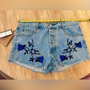 Tufurista Salvatore Blue Floral Embroidered Denim Shorts Brand New with  Tags